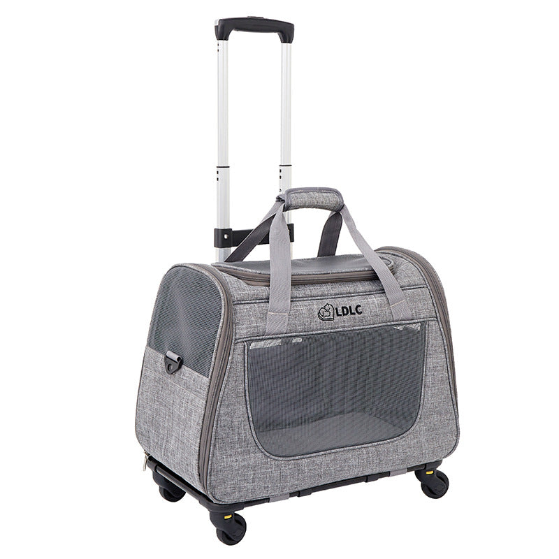 TRANSPORTER BAG ON WHEELS FOR CAT DOG WITH HANDLE GREY