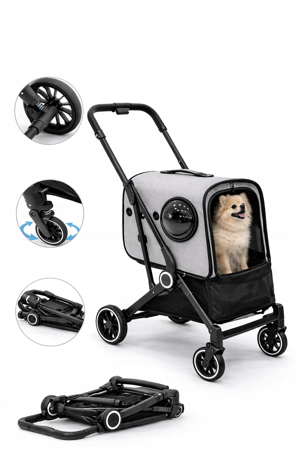 TRANSPORTER DOG AND CAT BAG MUXI STROLLER 2in1 25KG FOLDING GREY