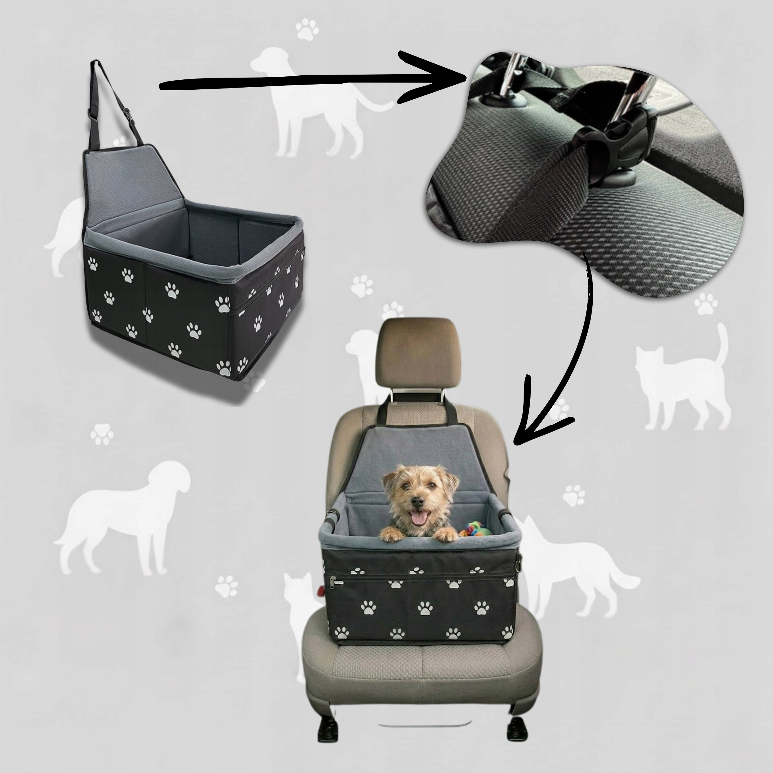 TRANSPORTER PREMIUM CAR SEAT FOR CAT DOG TRAVEL TO CAR BELTS Kind carrier