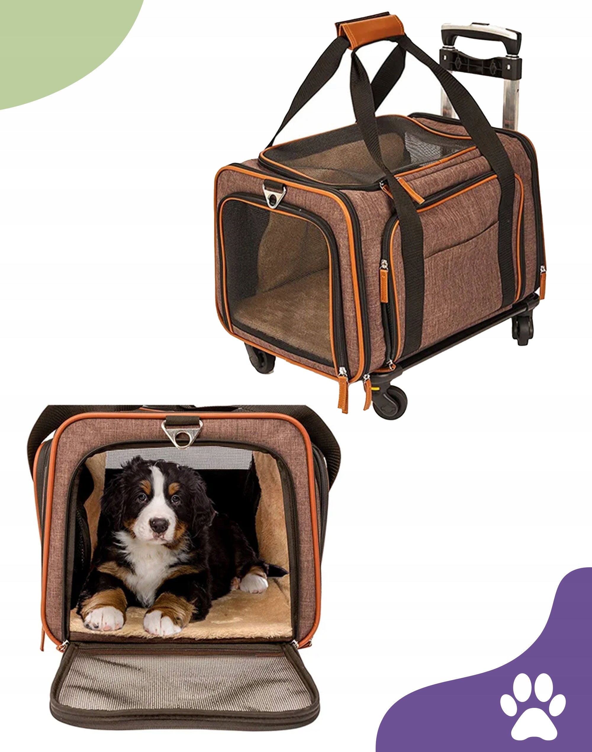 TRANSPORTER TRAVEL SUITCASE ON WHEELS DOG CAT BAG + FOLDING BOWL Brand Fazoo