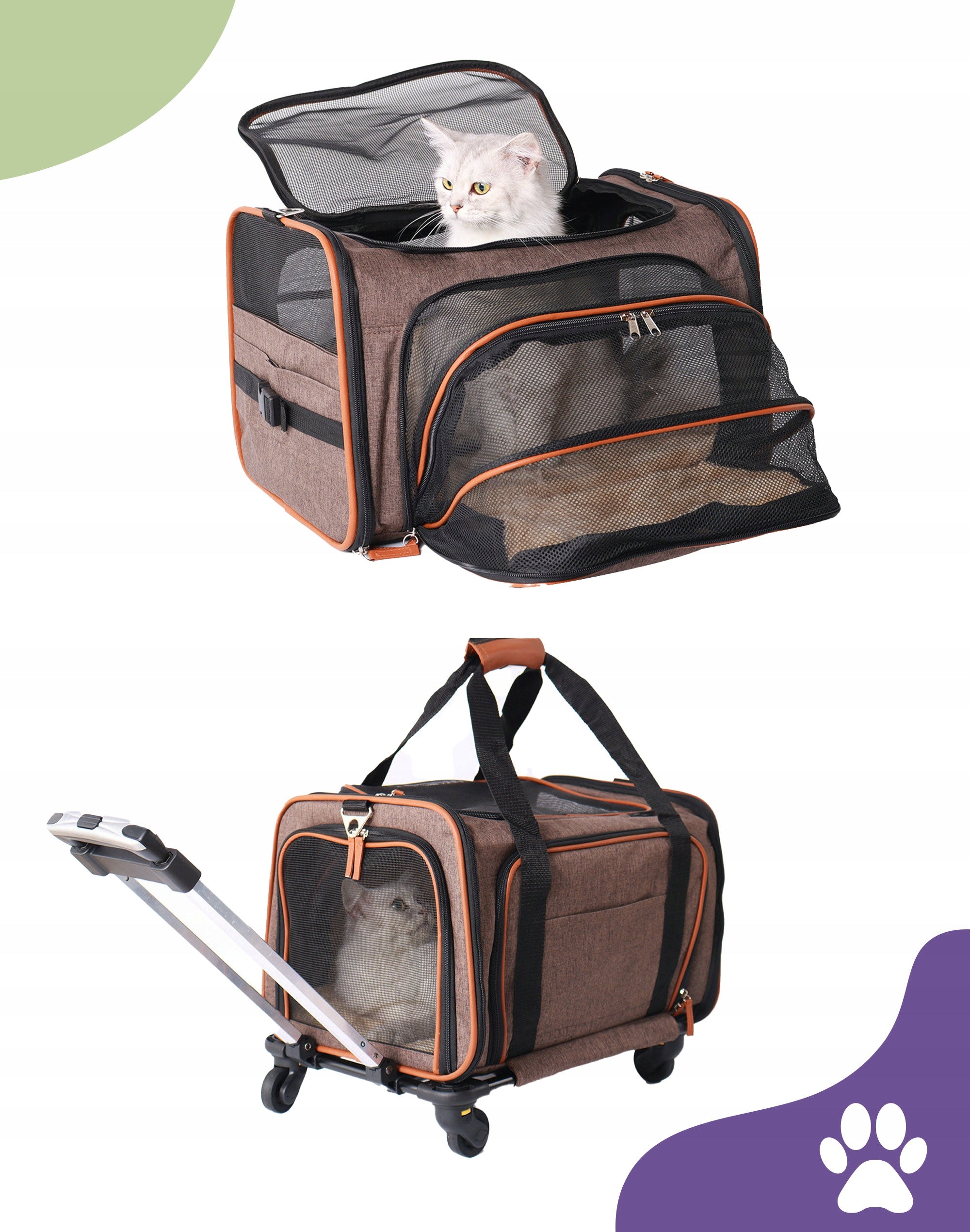 TRANSPORTER TRAVEL SUITCASE ON WHEELS DOG CAT BAG + FOLDING BOWL Packaging status original