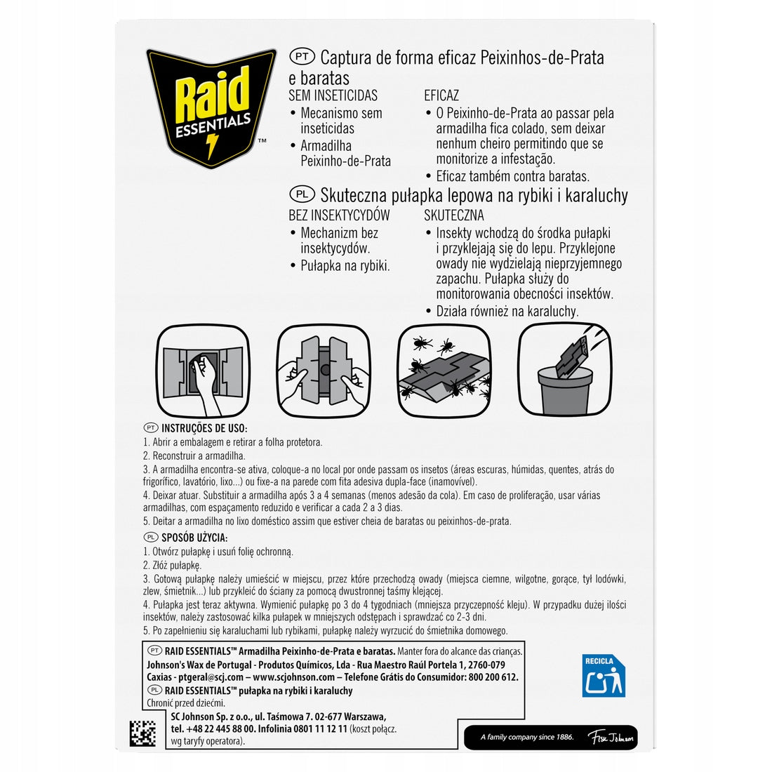 TRAP FOR FISH AND COCKROACHES RAID 5 PCS. EFFECTIVE UNSCENTED WITHOUT CHEMICALS Brand Raid