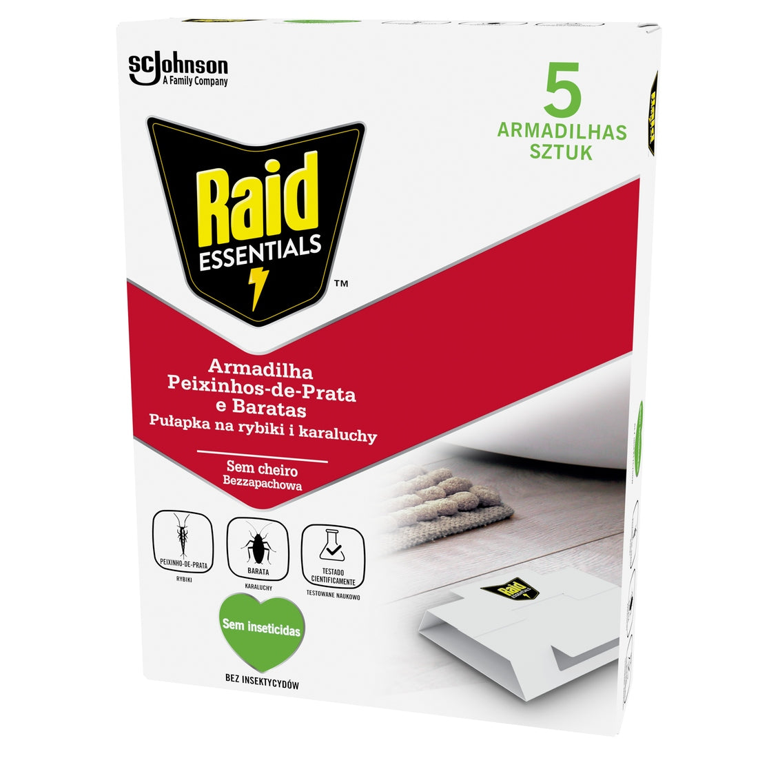 TRAP FOR FISH AND COCKROACHES RAID 5 PCS. EFFECTIVE UNSCENTED WITHOUT CHEMICALS