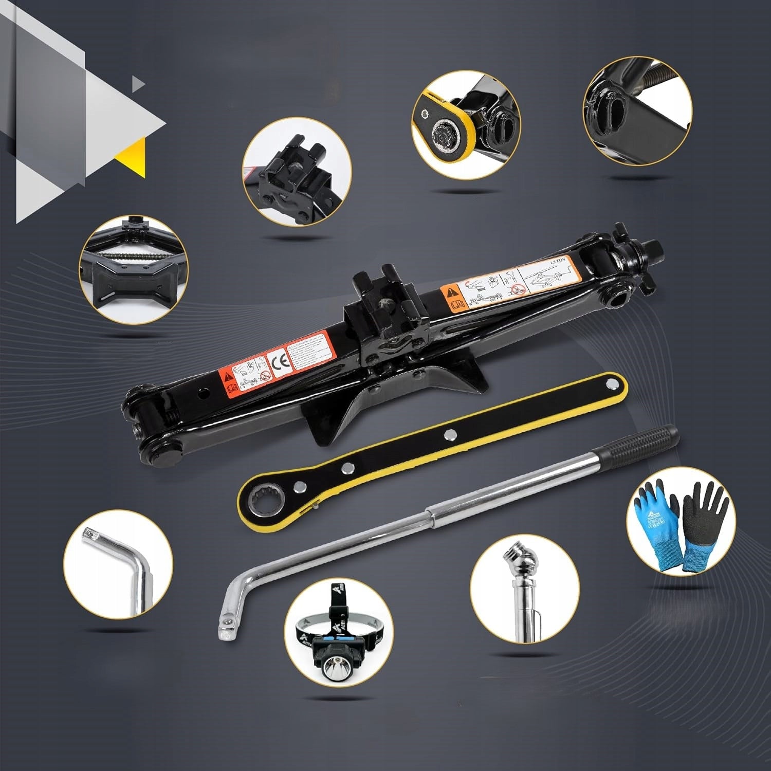 TRAPEZOIDAL LIFT CAR JACK 1,5T 1500KG SET KEY FLASHLIGHT Brand no brand