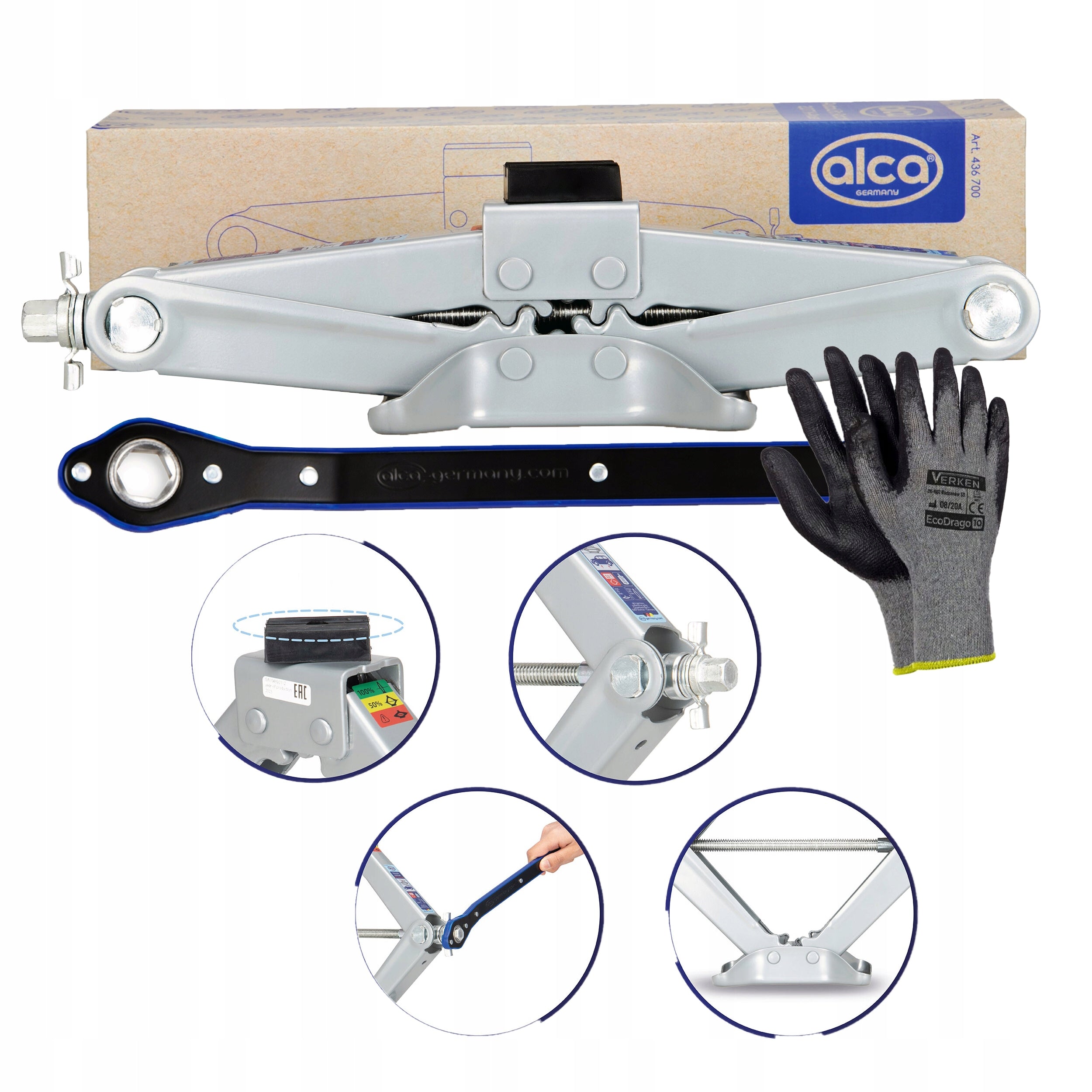 TRAPEZOIDAL LIFT LEVER 2,0t ALCA + RUBBER + Wrench +Gloves EAN (GTIN) 4028224436708