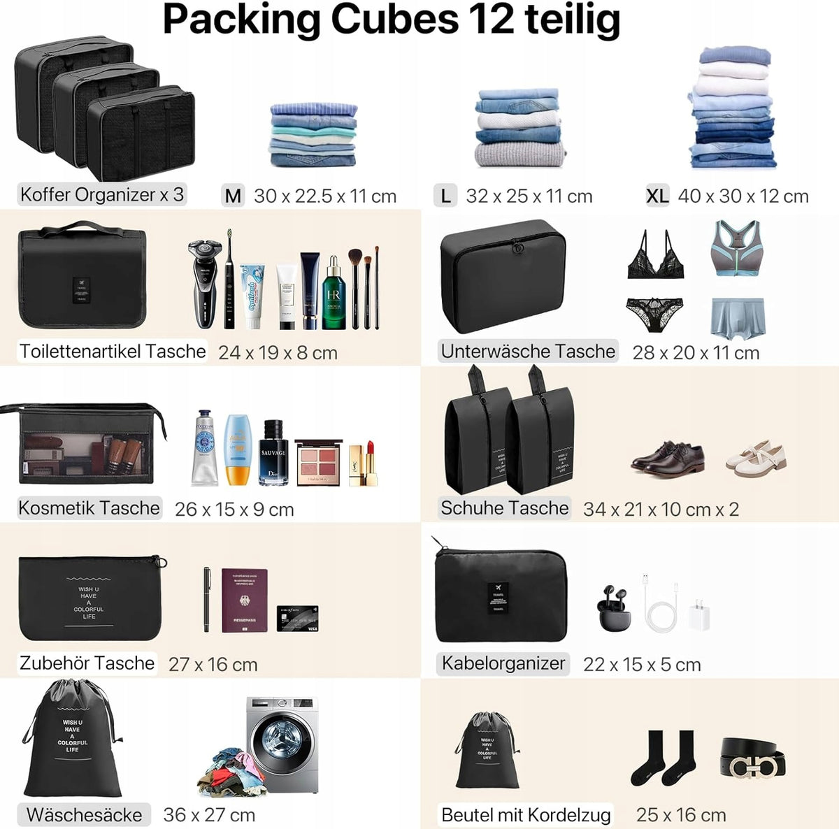 TRAVEL BAG CASE ORGANIZERS SUITCASE ORGANIZERS SET OF 12PCS Manufacturer code Organizer DO WALIZKI podróżny