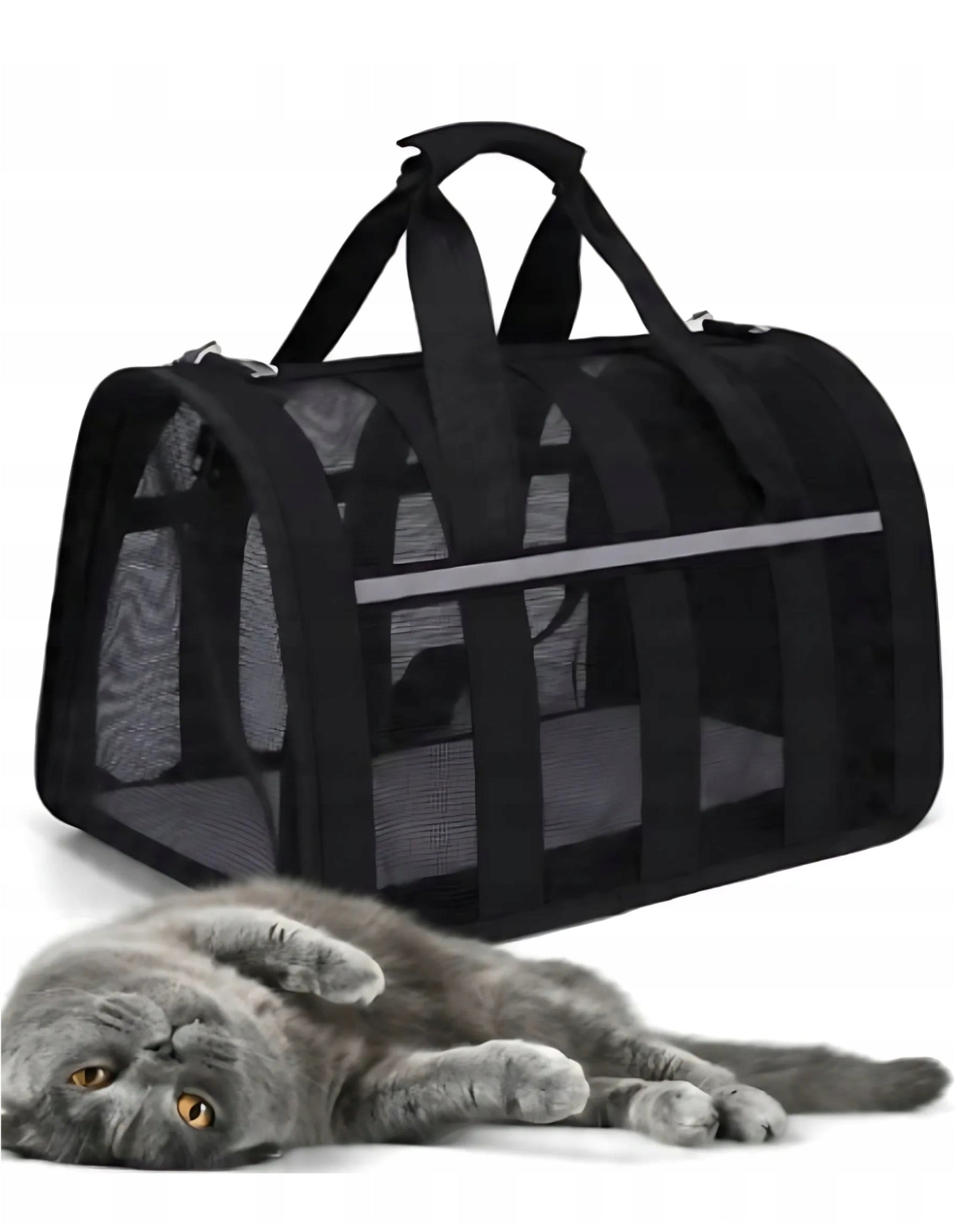 TRAVEL BAG LARGE SOLID 42x24x23 CARRIER FOR CAT DOG RABBIT BLACK Product height 23.5 cm