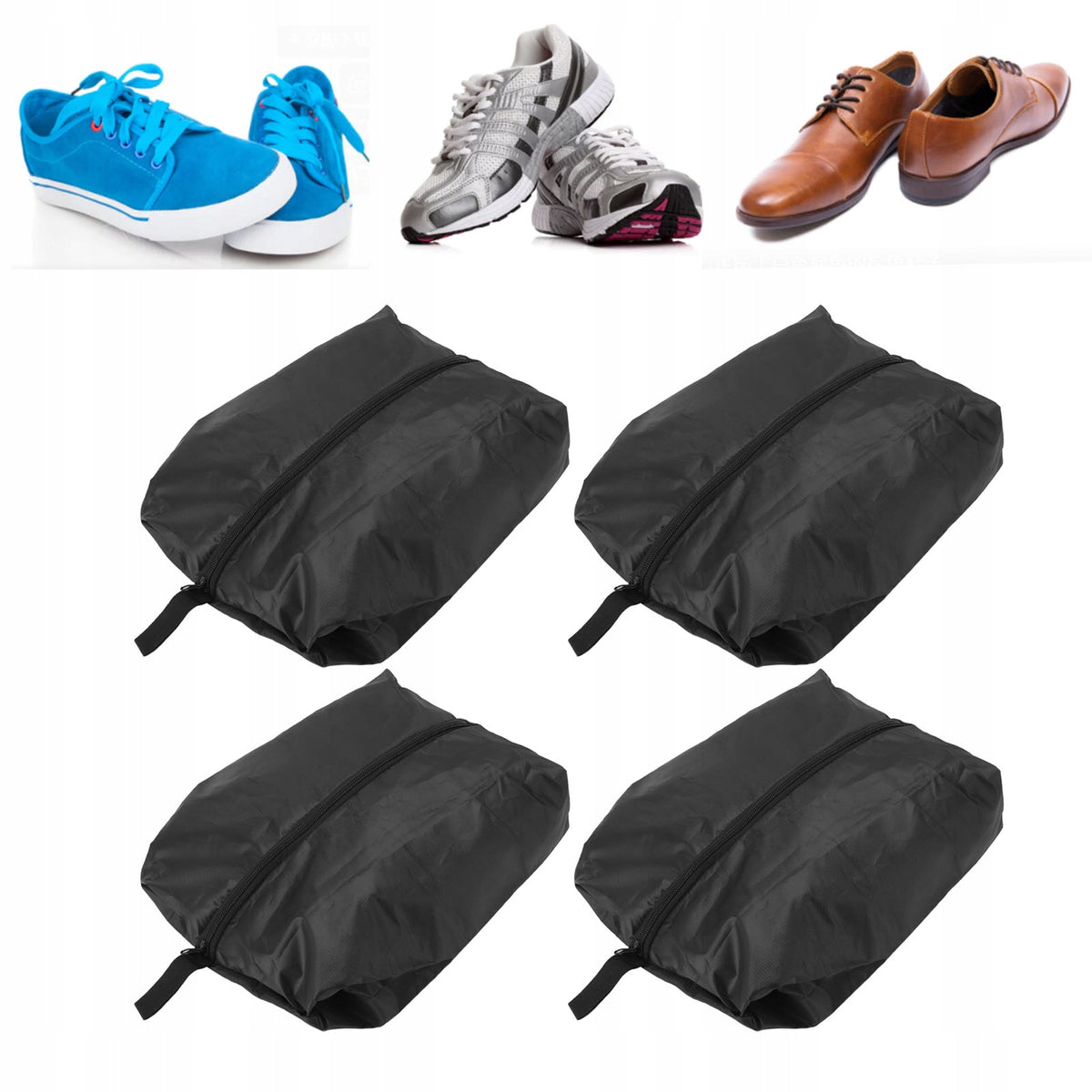 TRAVEL BAGS FOR SHOES CLOTHES FOR SUITCASE BAGS PULLED WITH DRAWSTRING 4 PCS Color black