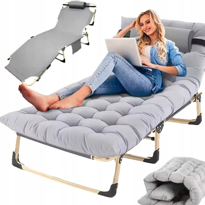 TRAVEL BED FOLDING FIELD BED COMFORTABLE ADJUSTABLE PREMIUM Length (longer side) 180 cm