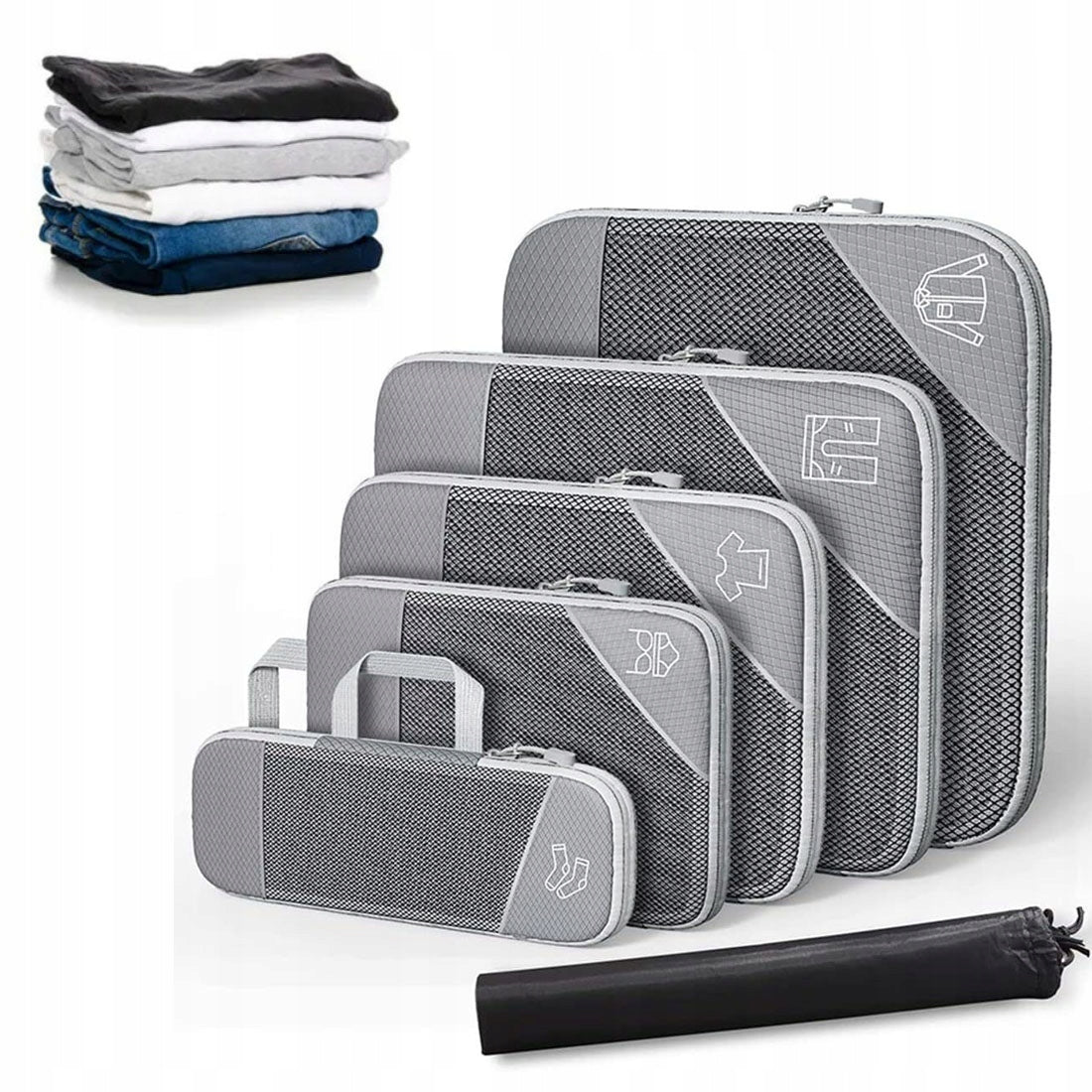 TRAVEL COMPRESSION CASE 6 PCS LUGGAGE ORGANIZER BLACK, BLACK