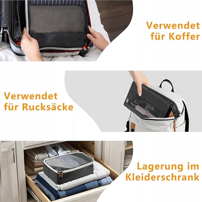 TRAVEL COMPRESSION ORGANIZER FOR PACKING SUITCASE CLOTHES BAGS SET OF 7PCS Color black