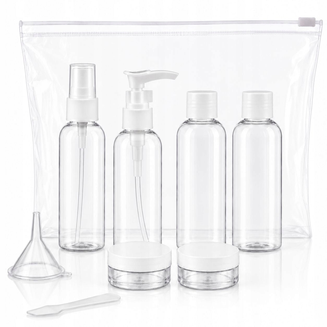 TRAVEL CONTAINERS COSMETICS BOTTLES FOR AIRPLANE LUGGAGE SET 9 EL. V1 Manufacturer code Pojemniki do samolotu Profi ID