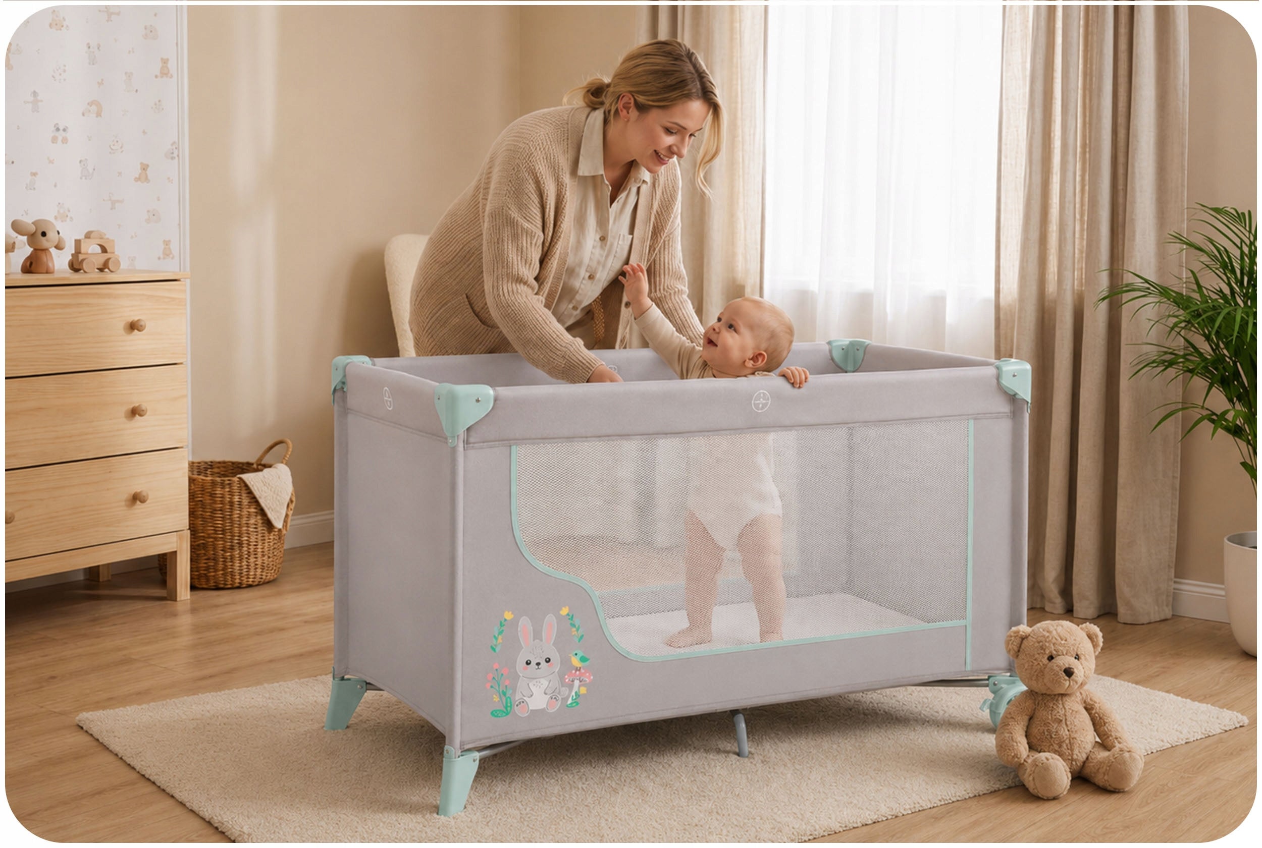 TRAVEL COT FOLDING TRAVEL PLAYPEN RICOKIDS MATTRESS + BAG Brand RicoKids