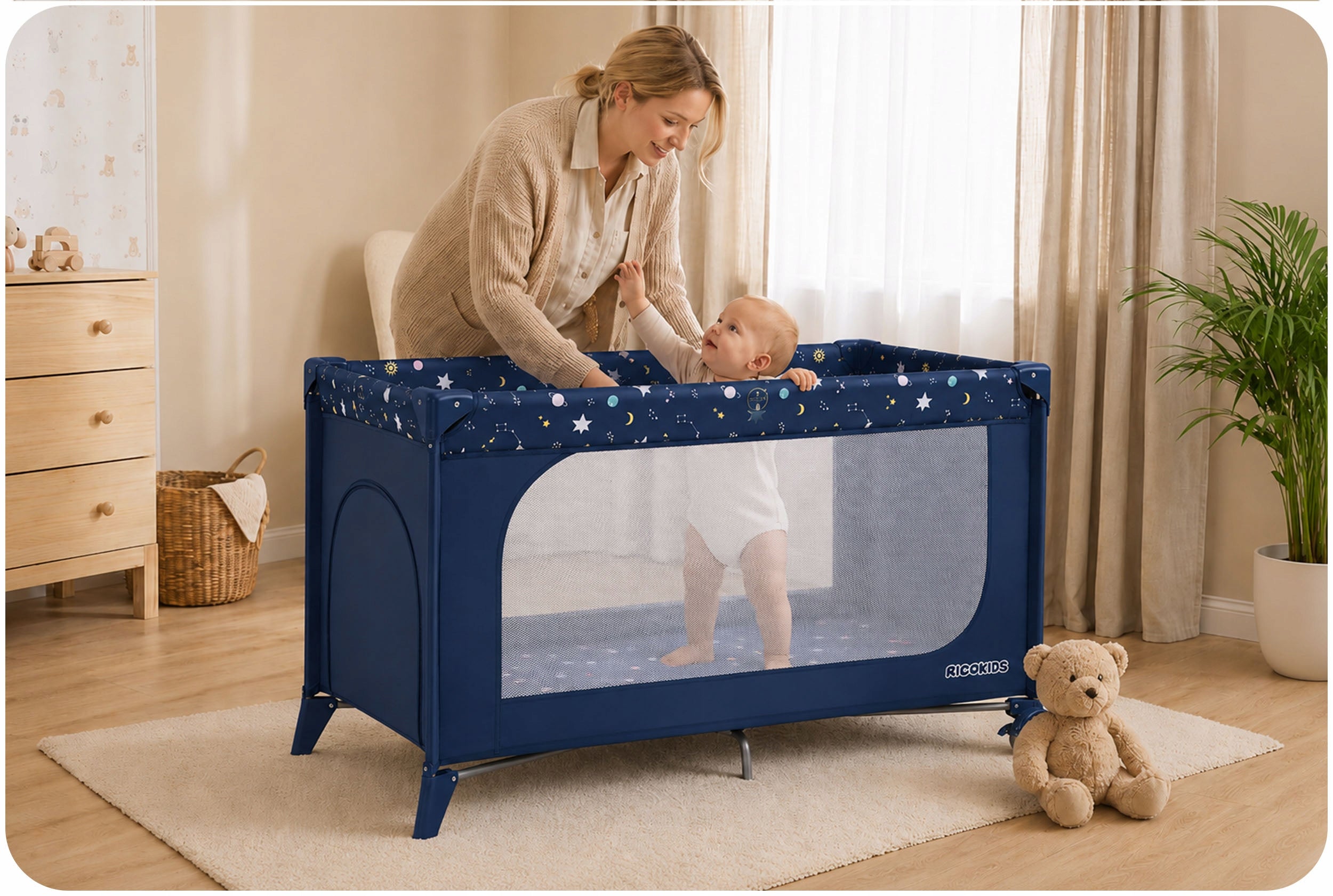 TRAVEL COT FOR CHILDREN FOLDING TRAVEL RICOKIDS MATTRESS + BAG Medical device no