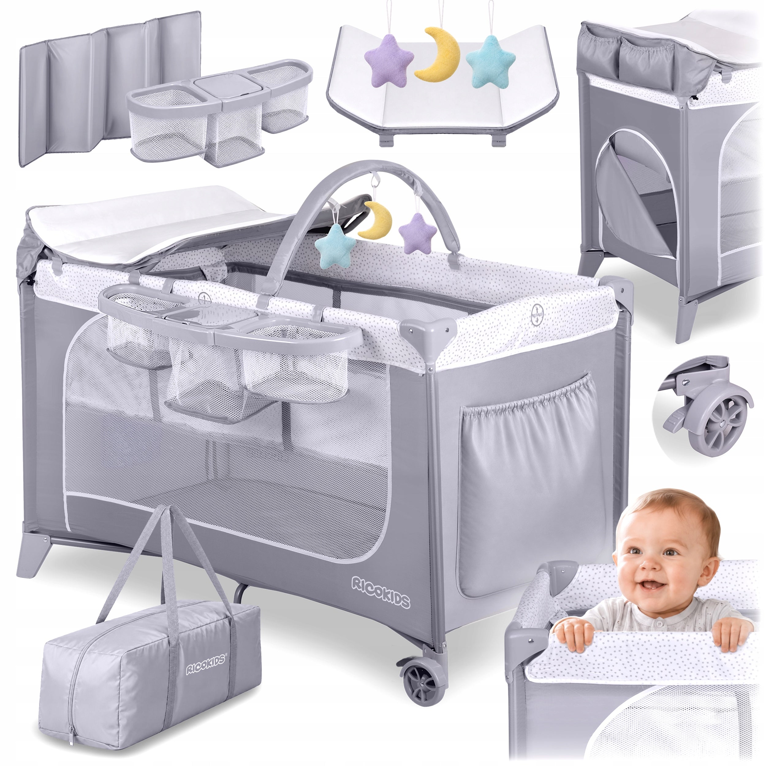 TRAVEL COT TWO-LEVEL FOLDING TRAVEL MATTRESS PLAYPEN + BAG