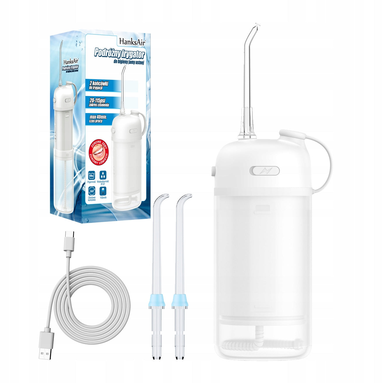 TRAVEL DENTAL IRRIGATOR + TIPS HANKSAIR ARTIR-100