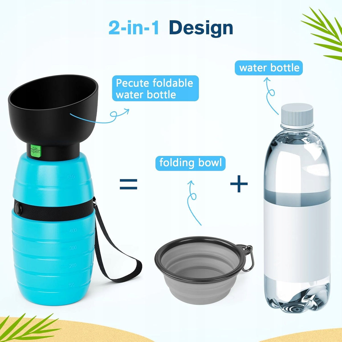 TRAVEL DOG BOTTLE WITH AIRTIGHT BOWL 850ML Packaging status original