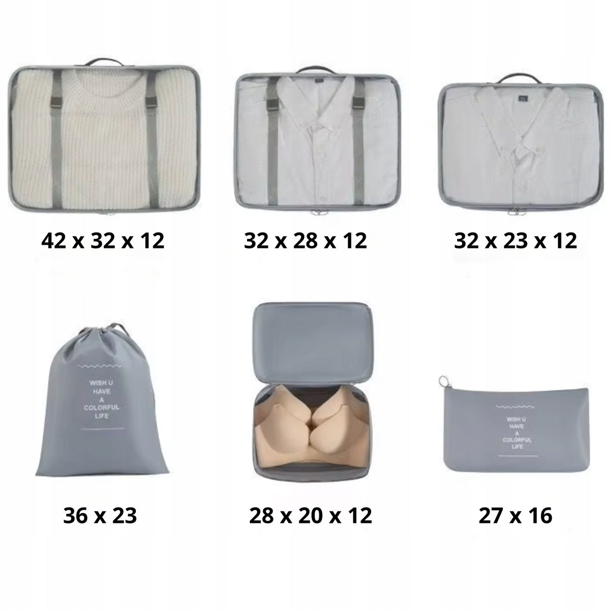 TRAVEL ORGANIZER 6PCS CACTUS WHITE FOR SUITCASE BAG POUCH SET CLOTHES Color white
