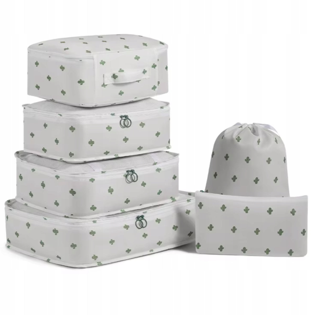 TRAVEL ORGANIZER 6PCS CACTUS WHITE FOR SUITCASE BAG POUCH SET CLOTHES