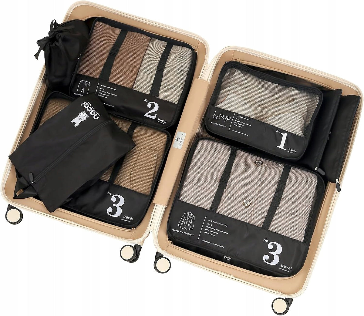 TRAVEL ORGANIZER 7pcs BLACK FOR SUITCASE BAG POUCH SET FOR CLOTHES Rm