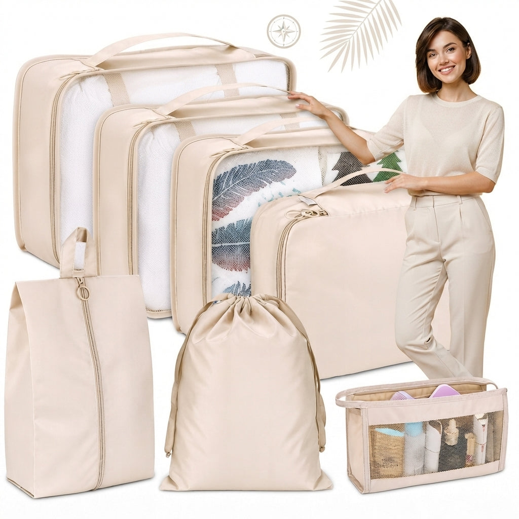 TRAVEL ORGANIZER APTEL SET 8PCS WATERPROOF BEIGE