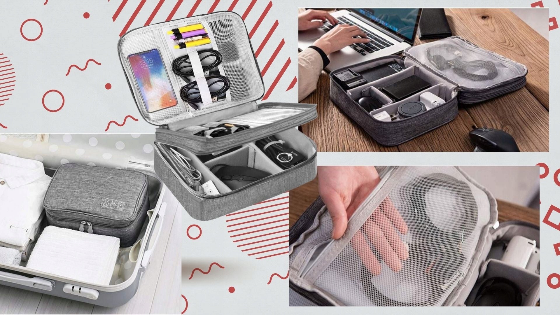 TRAVEL ORGANIZER BAG CHARGER CABLE COVER+5 VELCRO FOR FASTENING Product weight with unit packaging 0.35 kg
