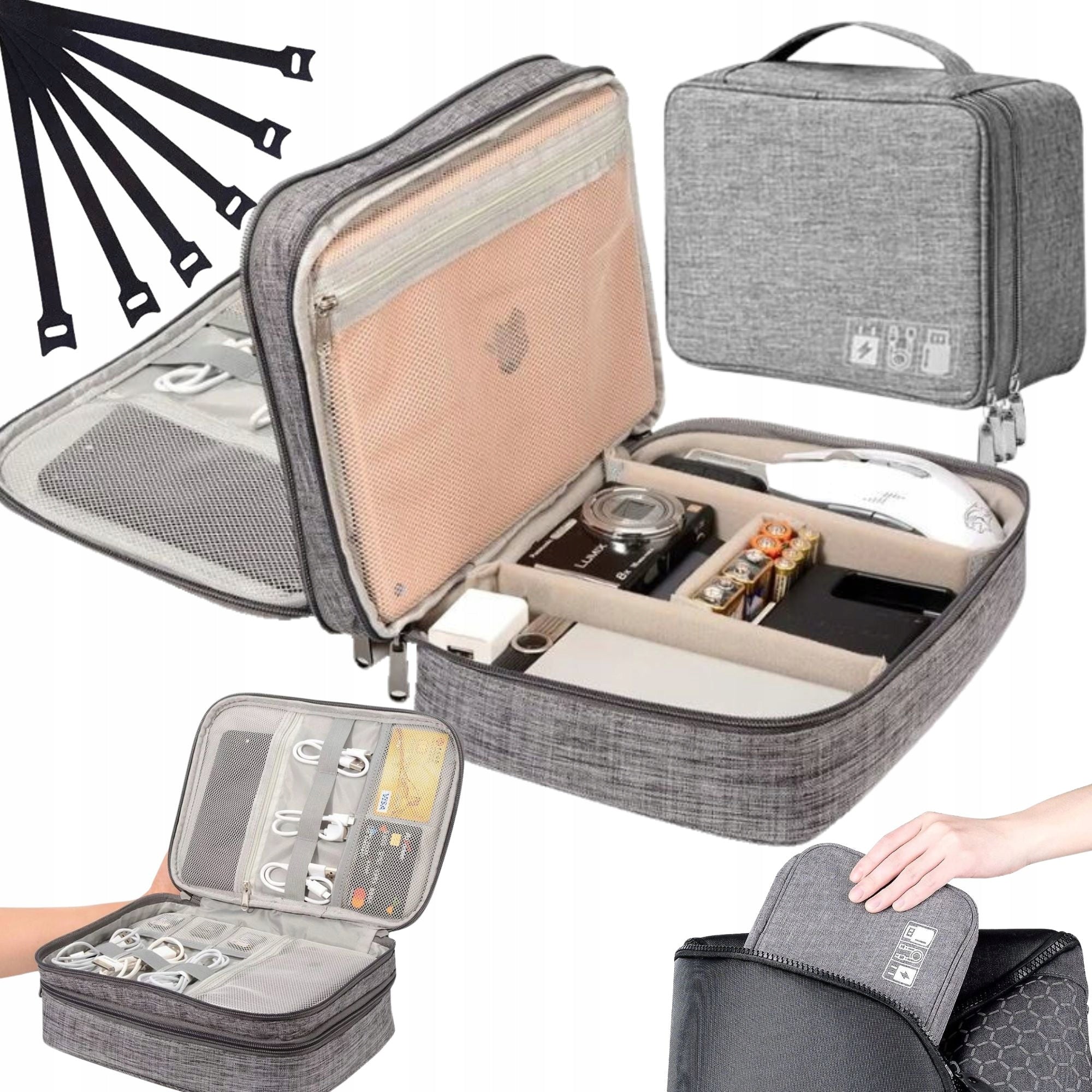 TRAVEL ORGANIZER BAG CHARGER CABLE COVER+5 VELCRO FOR FASTENING