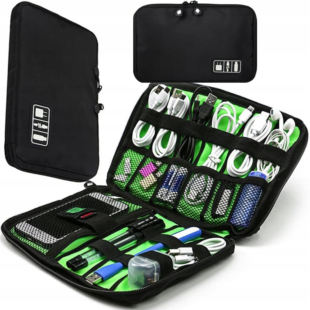 TRAVEL ORGANIZER COVER CHARGER BAG CABLES ELECTRONICS CASE Color black