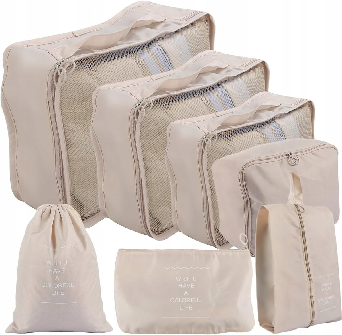 TRAVEL ORGANIZER FOR BACKPACK SUITCASE SET OF 7 SOLID ORGANIZERS