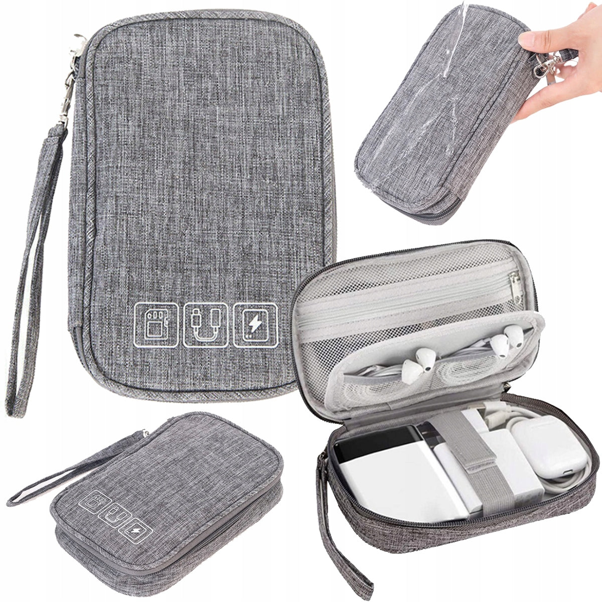TRAVEL ORGANIZER FOR CABLES AND CHARGERS ELECTRONICS BAG COVER GREY