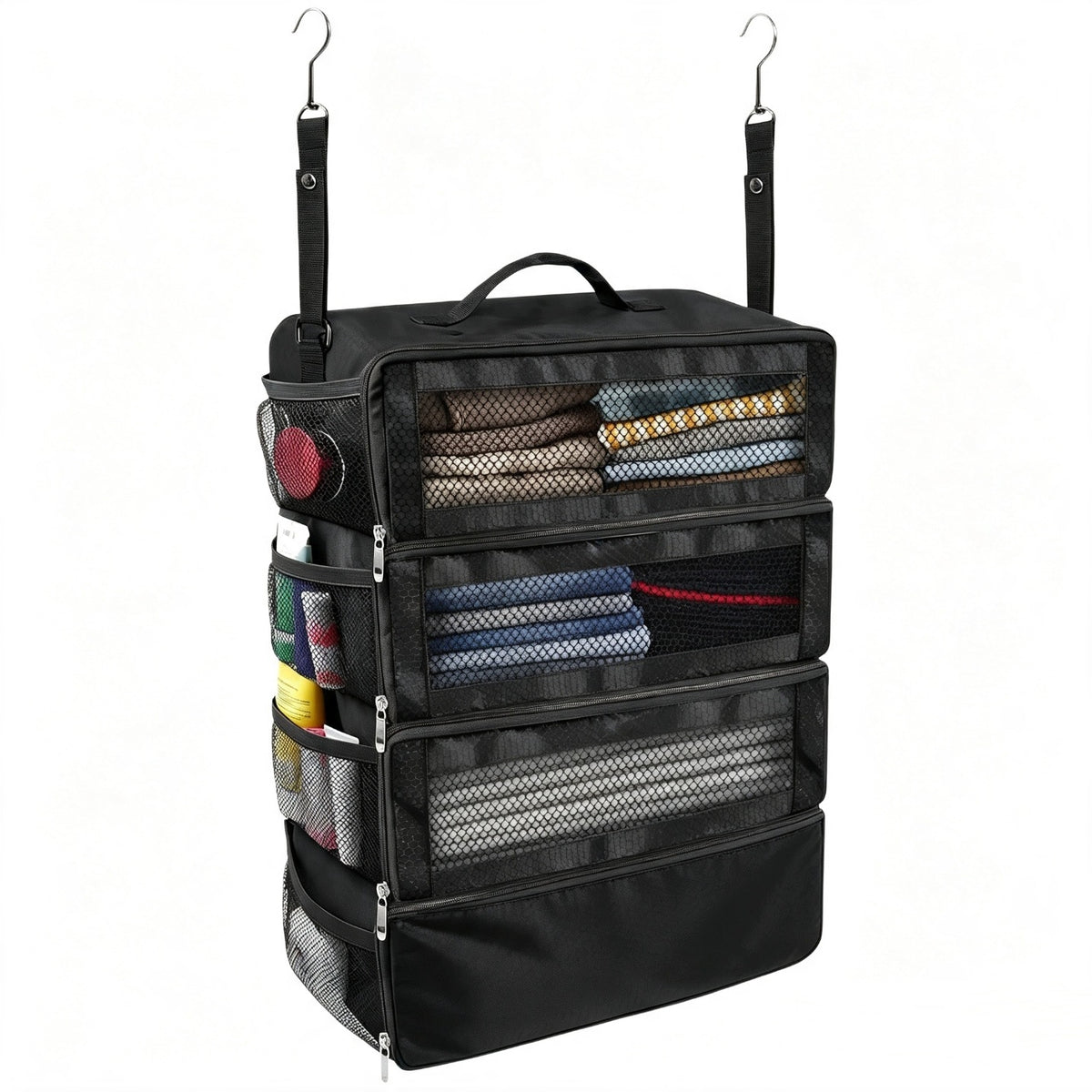 TRAVEL ORGANIZER FOR CLOSET 4 LEVELS HANGING CAMPING BLACK