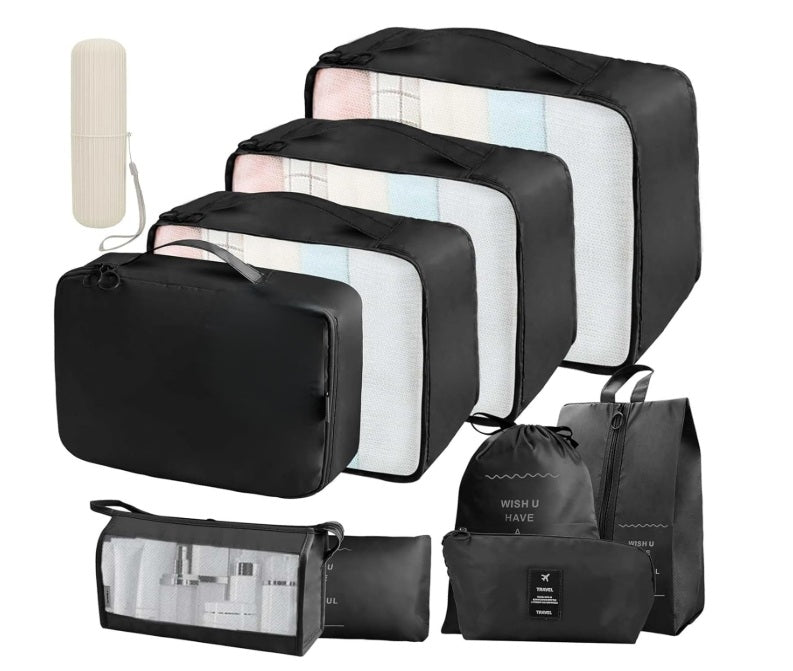 TRAVEL ORGANIZER FOR PACKING SUITCASES BAGS SET OF 10 pcs BLACK