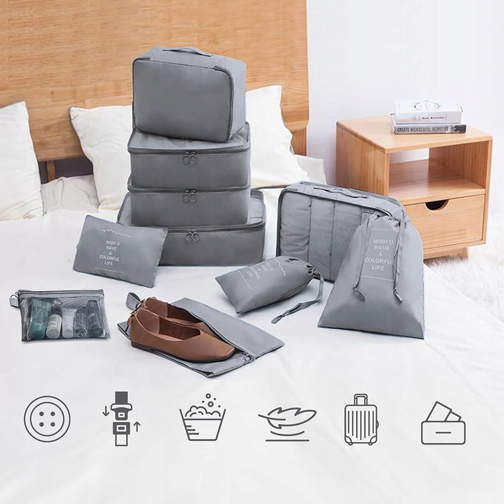 TRAVEL ORGANIZER FOR SUITCASE CLOSET BAGS SET CLOTHES AND SHOES 9x set Color gray