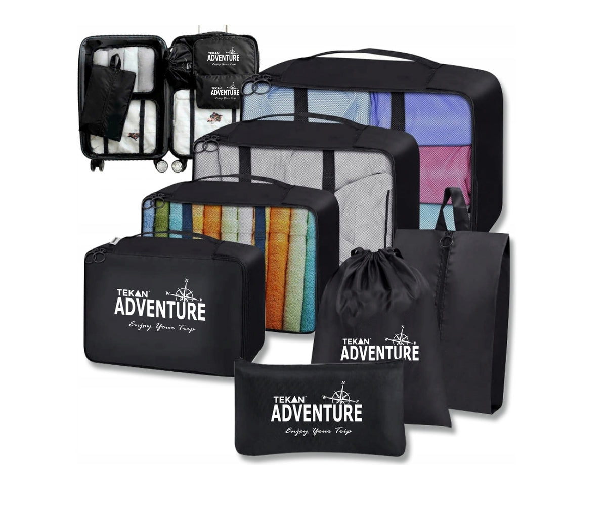 TRAVEL ORGANIZER FOR SUITCASE CLOSET BAGS SET OF 7 CLOTHES AND SHOES TEKAN Packaging status original