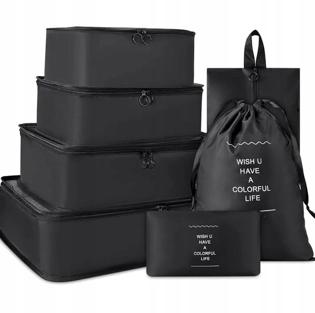 TRAVEL ORGANIZER FOR SUITCASE CLOSET BAGS SET OF 7 CLOTHES BACKPACK SHOES Color black