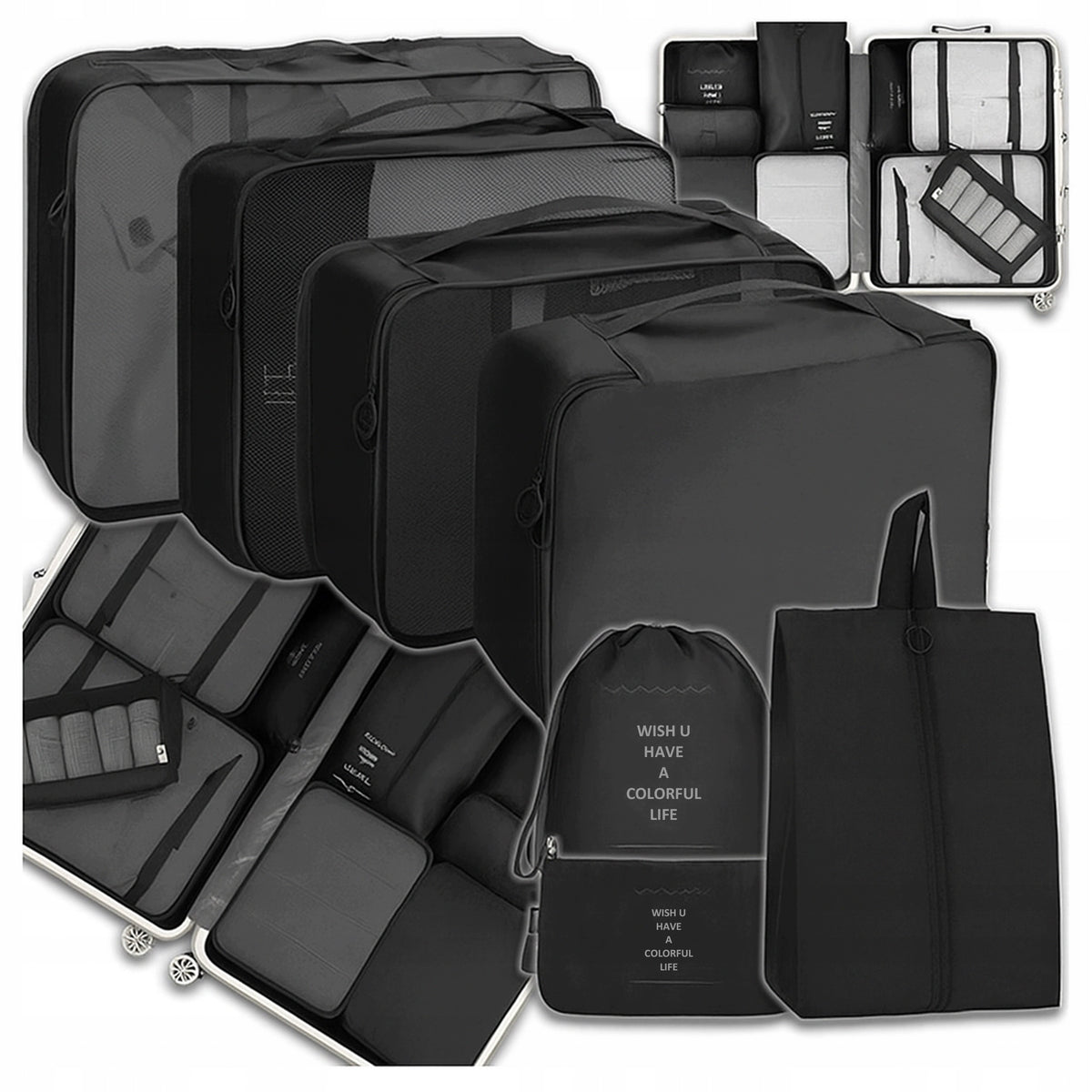 TRAVEL ORGANIZER FOR SUITCASE CLOSET BAGS SET OF 7 CLOTHES BACKPACK SHOES