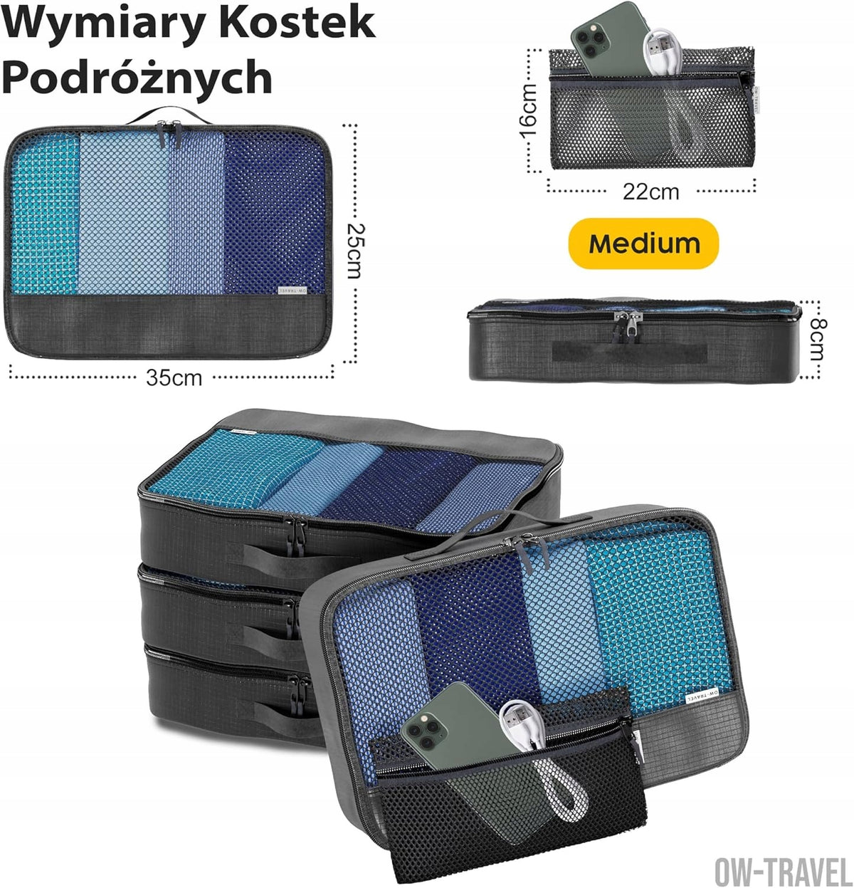 TRAVEL ORGANIZER FOR SUITCASE LIGHTWEIGHT LARGE AND DURABLE BAG 5 PIECES BLACK Packaging status original