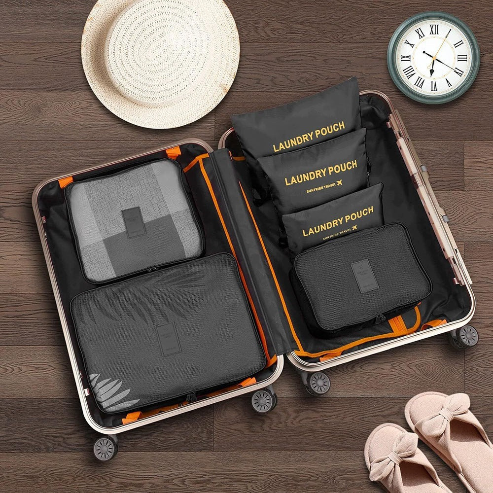 TRAVEL ORGANIZER LARGE SUITCASE SET CLOTHES BAGS SHOES 12PCS. Color black