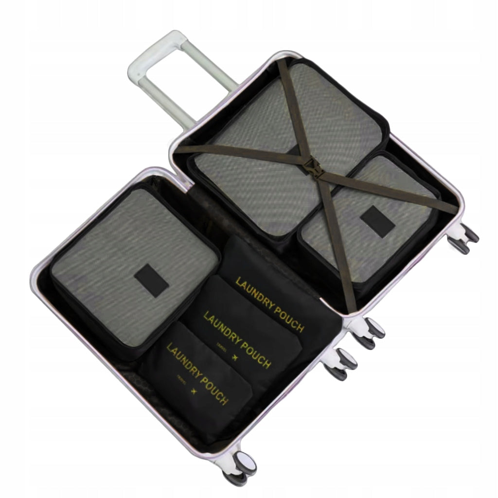 TRAVEL ORGANIZER LARGE SUITCASE SET CLOTHES BAGS SHOES 6PCS BLACK Packaging status original