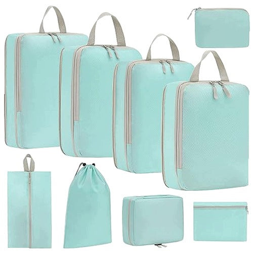 TRAVEL ORGANIZER SET OF 9 COMPRESSION CUBES FOR SUITCASE FOR HOME