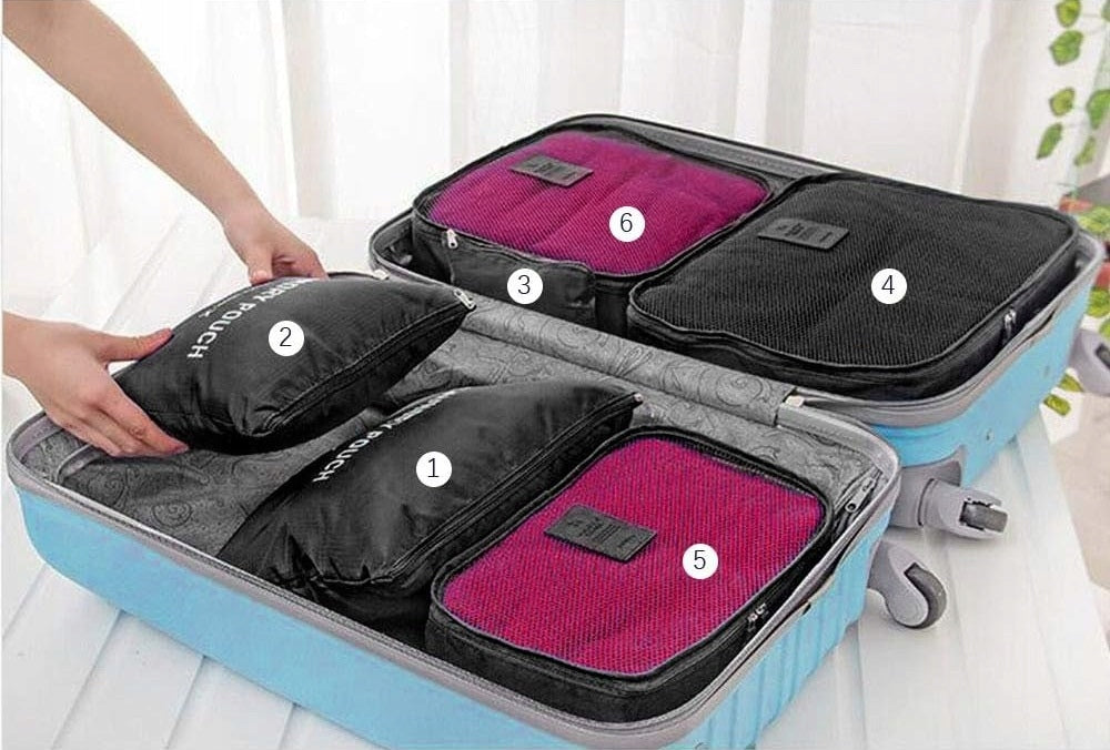 TRAVEL ORGANIZER SUITCASE LUGGAGE BAGS PACKING CUBES SET OF 6 PCS CHARM