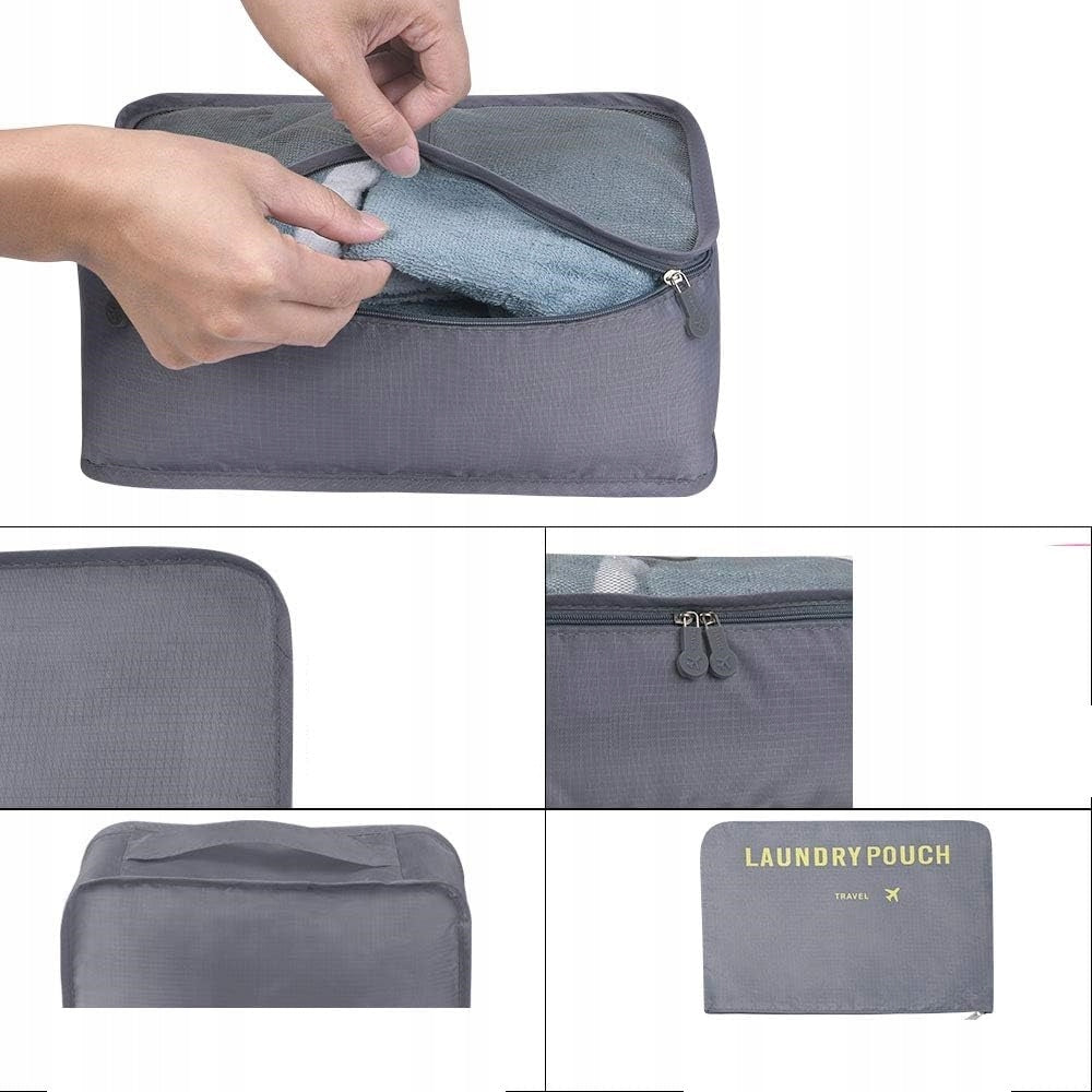 TRAVEL ORGANIZER SUITCASE LUGGAGE BAGS PACKING CUBES SET OF 6 PCS. GREY