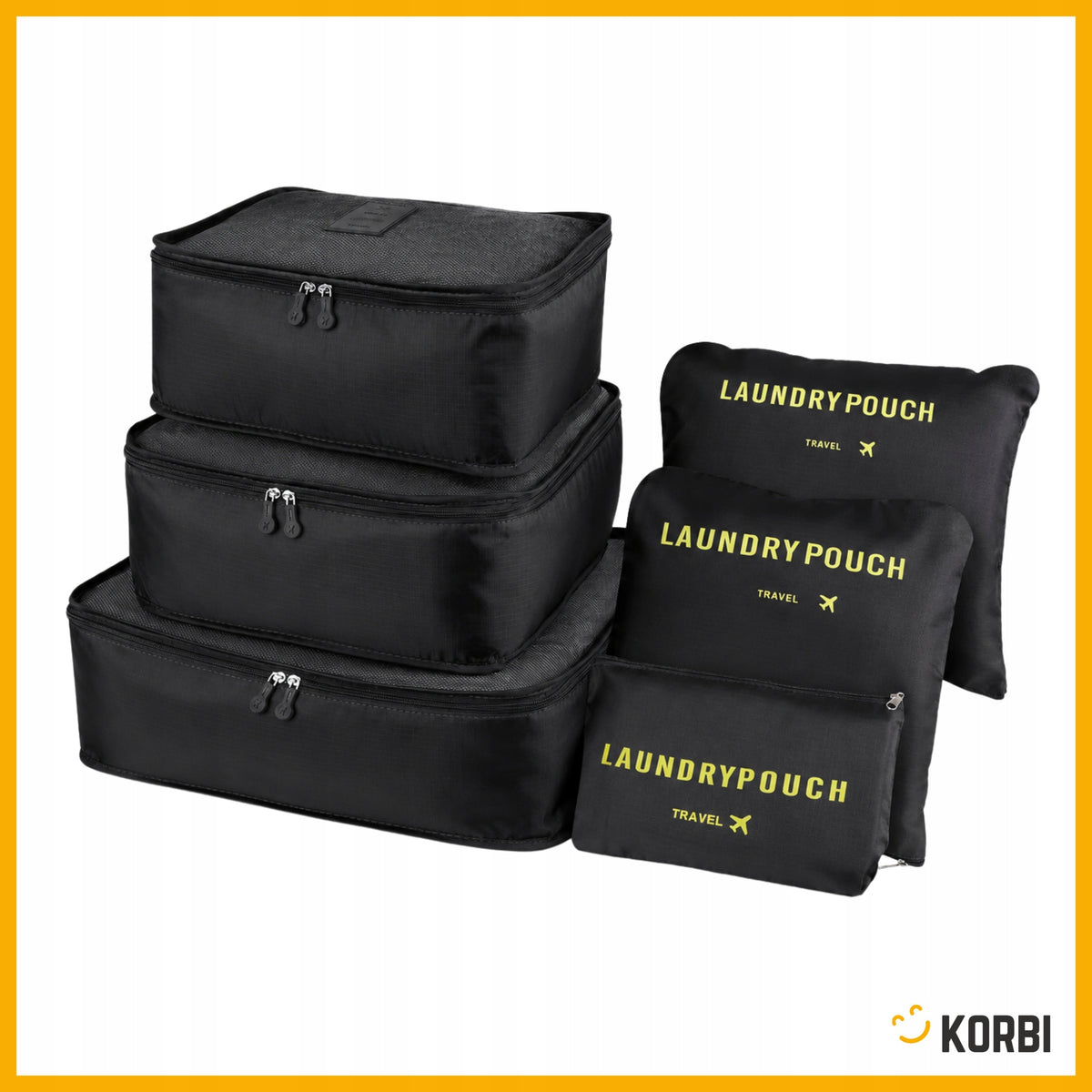 TRAVEL ORGANIZER SUITCASES BAGS CLOTHES SHOES SACHET SET 6PCS BLACK Packaging status original