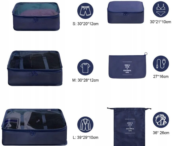 TRAVEL ORGANIZERS FOR LUGGAGE SUITCASE FOR CLOTHES AKCESORIA SET OF 6 Color blue