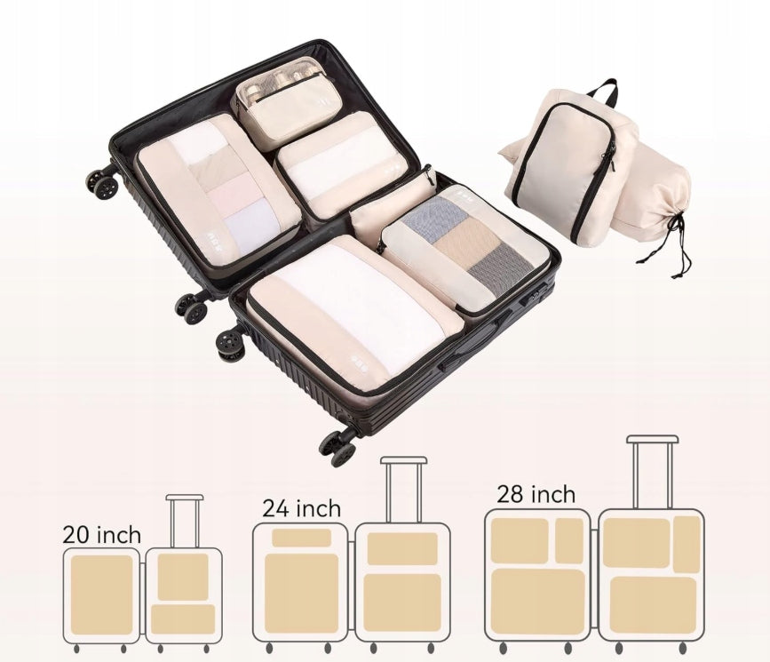 TRAVEL ORGANIZERS FOR SUITCASE CLOTHES BAG COSMETIC BAG SET OF 8 Color brown