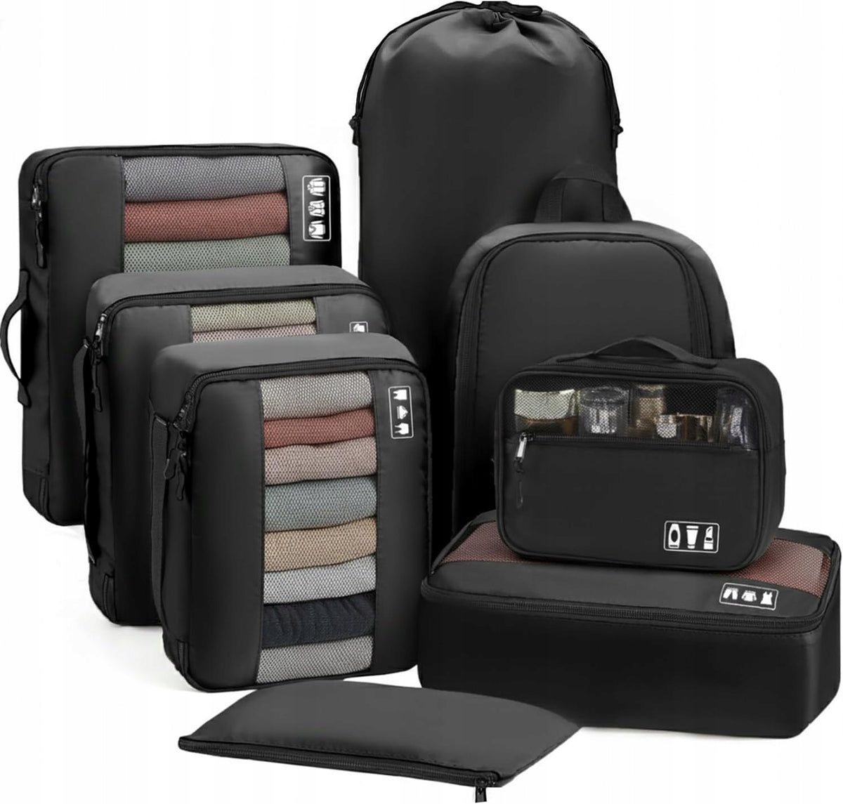 TRAVEL ORGANIZERS FOR SUITCASE CLOTHES BAG COSMETIC BAG SET OF 8