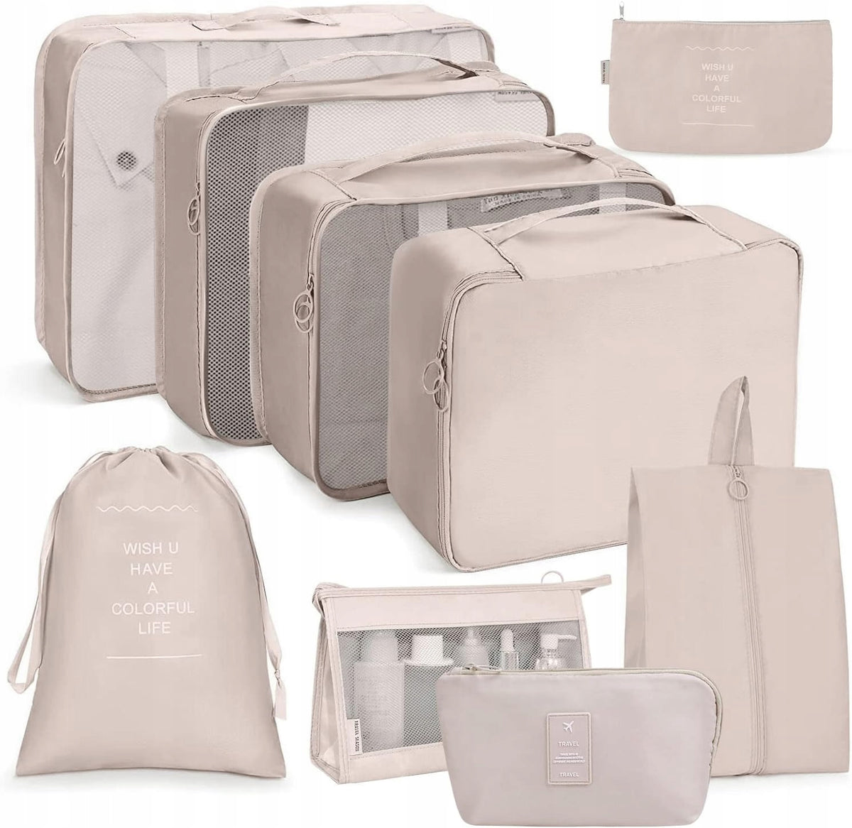 TRAVEL ORGANIZERS FOR SUITCASE CLOTHES BAG COSMETIC BAG SET OF 9