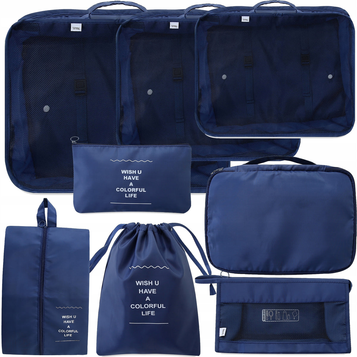 TRAVEL ORGANIZERS FOR SUITCASE CLOTHES BAGS SHOES UNDERWEAR LAUNDRY 8 PCS. Color gray