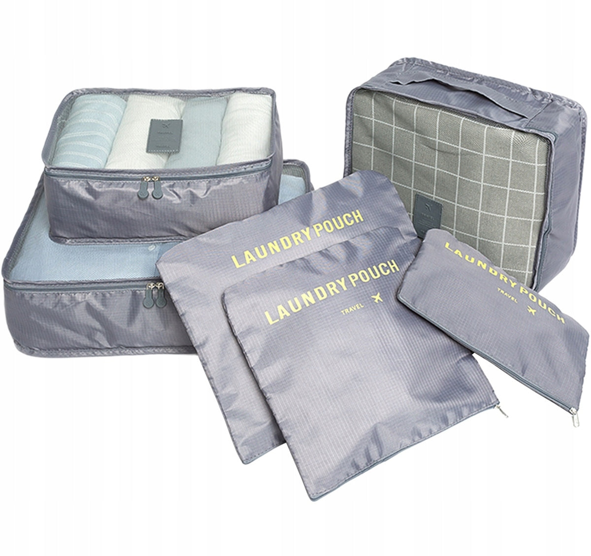 TRAVEL ORGANIZERS MATERIAL BAGS FOR TRAVEL SUITCASE SET OF 6 Color gray