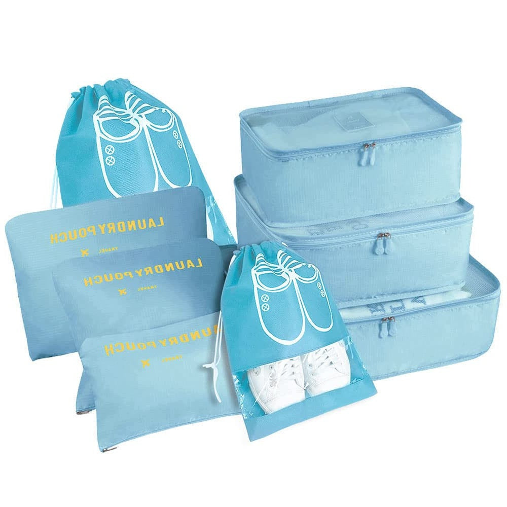 TRAVEL ORGANIZERS PACKING CUBES 8 PCS KOREAN BLUE NYLON WATERPROOF